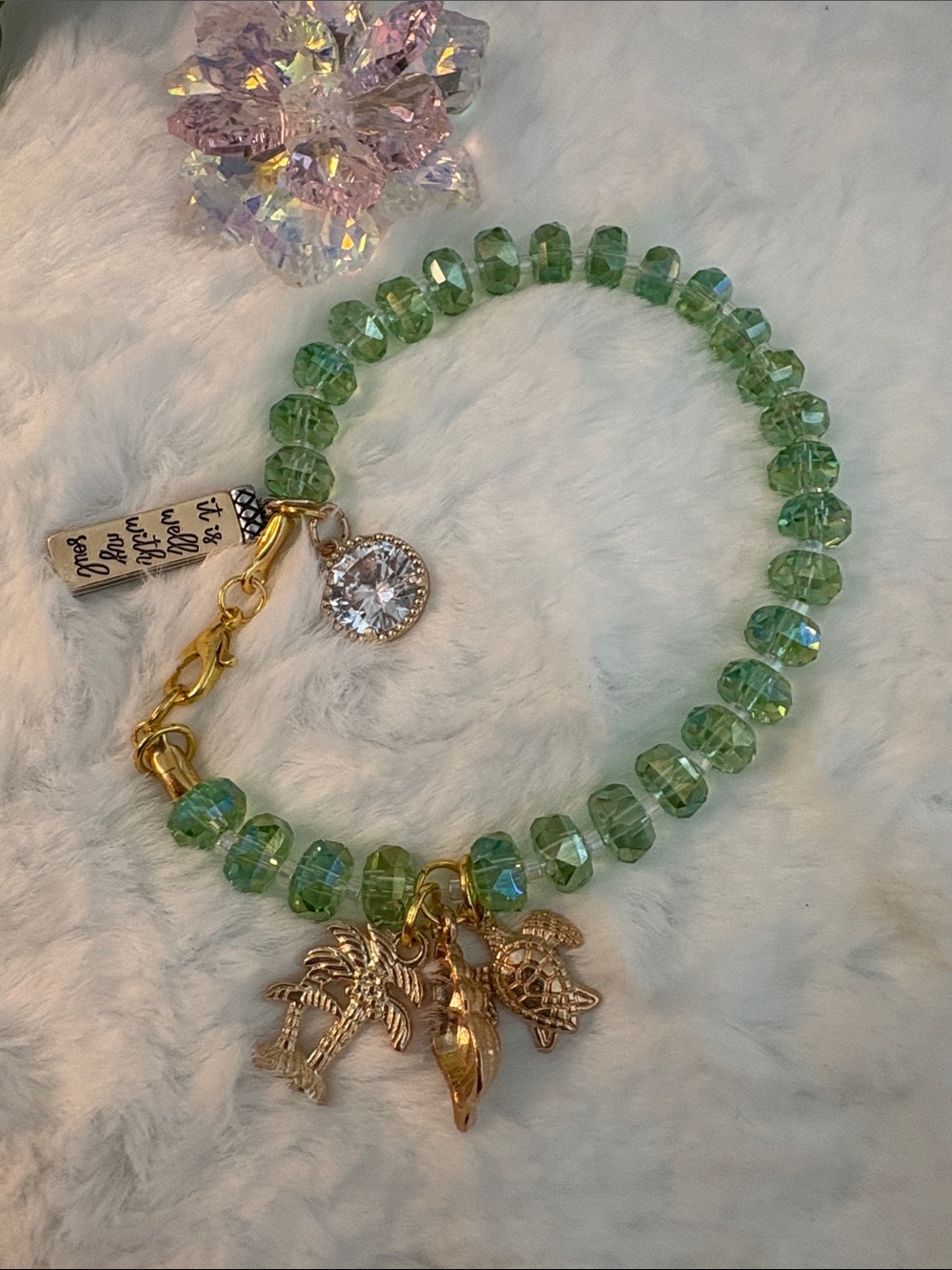 Gold Charm Green Beaded Bracelet